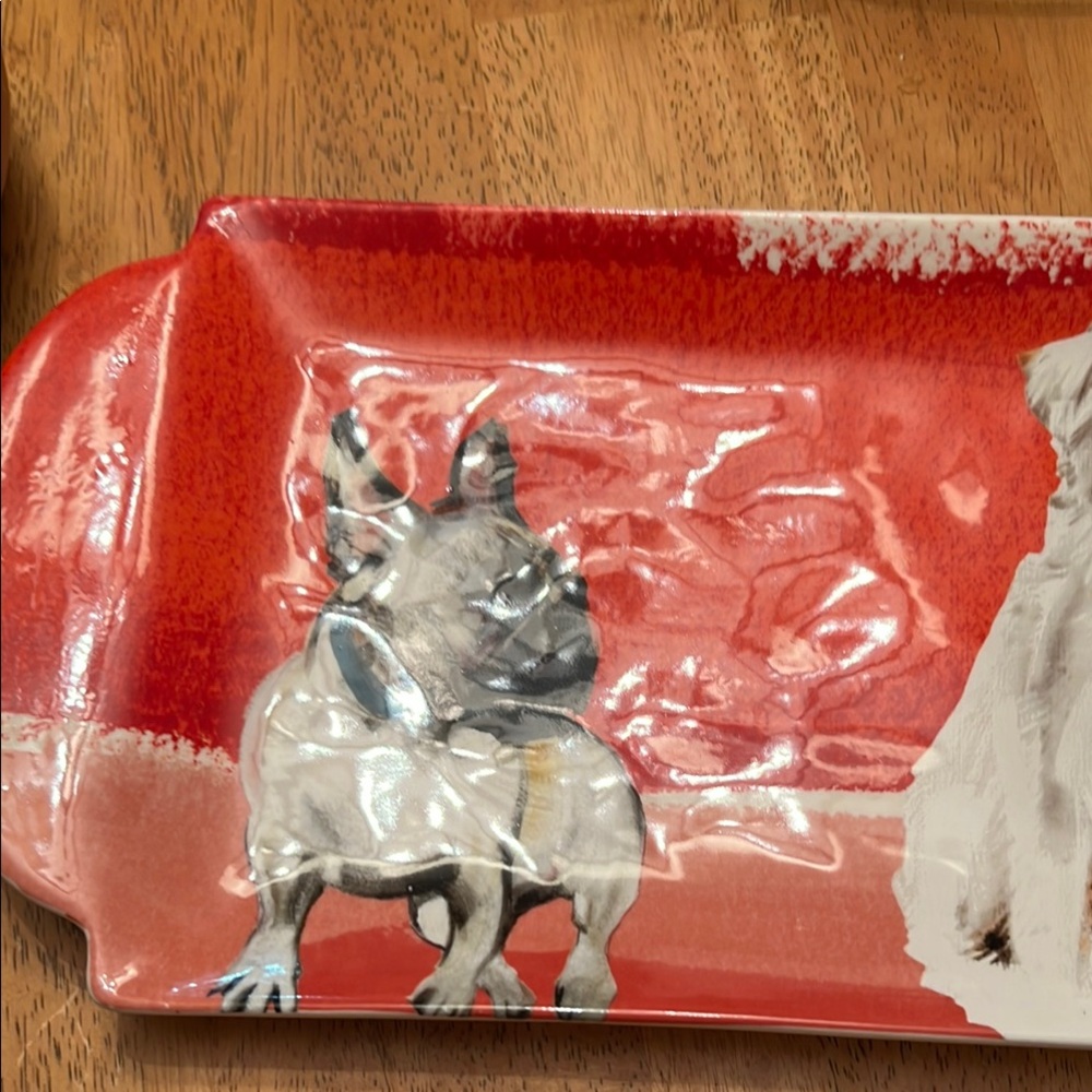Anthropologie Red Ceramic Animal Design Tray by Sally Muir